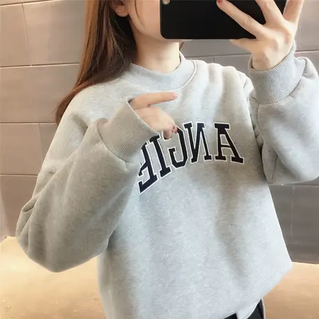 2023新款卫衣圆通加绒加厚女士上衣套头长袖字母简约风韩版宽松冬商品大图