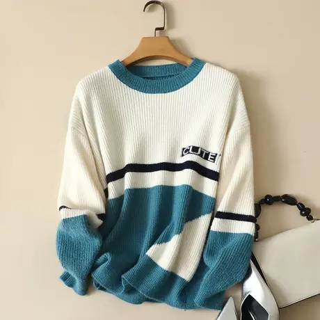 春装2024年新款水晶绒毛衣女宽松圆领套头打底衫女外穿洋气针织衫商品大图