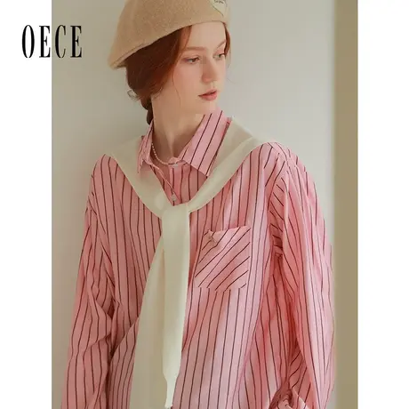 OeceBF风气质条纹衬衫女2023秋季新款女装披肩上衣宽松衬衣图片