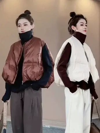 文艺设计师款羽绒马甲女短款白鸭羽绒服外穿背心马甲秋冬宽松外套商品大图