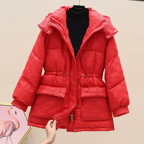羽绒棉服女2023冬季新款中长款时尚加厚收腰连帽棉袄洋气百搭外套图片