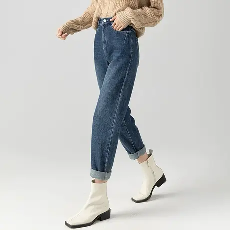 高腰牛仔裤女春秋女裤2024新款显瘦裤子老爹萝卜裤休闲九分哈伦裤商品大图