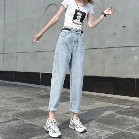 天丝牛仔裤女直筒宽松春秋2024年新款九分显瘦薄款百搭高腰老爹裤图片