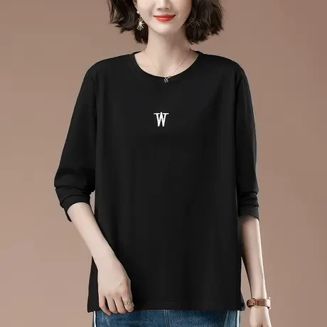 春秋装新款长袖t恤女加肥加大码女装宽松妈妈纯棉休闲百搭打底衫商品大图