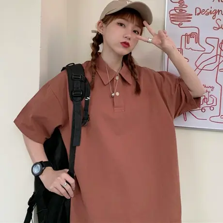 polo衫短袖t恤女2021新款夏季宽松韩版纯棉设计感小众上衣服ins潮商品大图