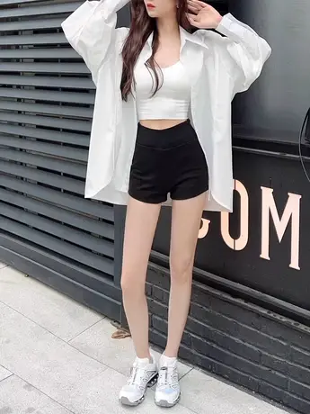 辣妹黑色打底短裤女夏外穿2024新款高腰a字紧身弹力休闲阔腿热裤商品大图