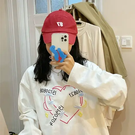 红续ins风卫衣女2023春秋新款韩版宽松百搭长袖圆领学生上衣早春商品大图