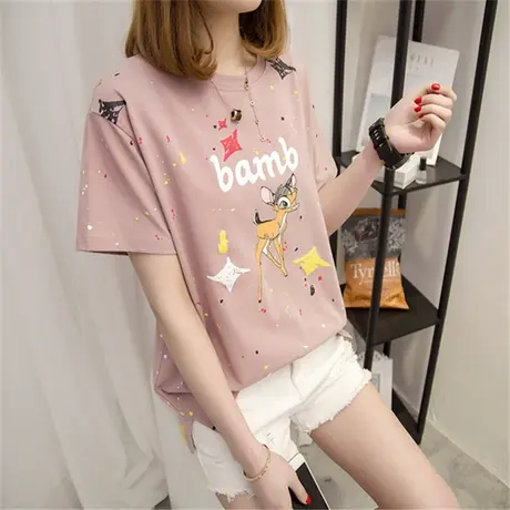 2021新款夏装ins短袖t恤女潮学生宽松韩版ulzzang百搭小心机上衣商品大图