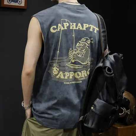 云染纯棉背心男坎肩男士t恤无袖跨栏运动健身篮球男款大码夏季24图片