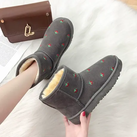 短筒雪地靴女2023冬季新款平底百搭加绒保暖一脚蹬学生棉鞋小短靴商品大图