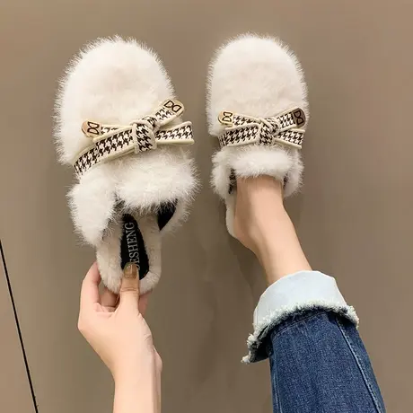 毛绒拖鞋女秋冬季居家保暖毛毛拖鞋包头半拖鞋外穿仙女风棉拖鞋子商品大图