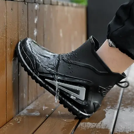 2023新款机车风骑士雨鞋外穿耐磨雨靴工地劳保暖防滑水鞋厚底男款商品大图