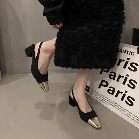 2023新款秋季小香风粗跟高跟鞋女秋款法式凉鞋气质中跟配裙子单鞋商品大图
