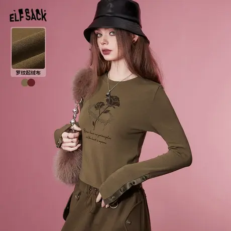 妖精的口袋长袖内搭打底衫t恤女2024早春新款复古短款设计感上衣图片