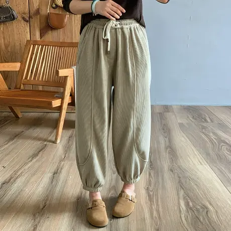 dza 高腰显瘦雪尼尔加绒哈伦裤子女秋冬外穿裤休闲卫裤宽松运动裤图片