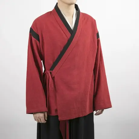 国风棉麻禅服斜襟衬衫秋季青年男汉服宽松茶服复古茶服粗麻居士服图片
