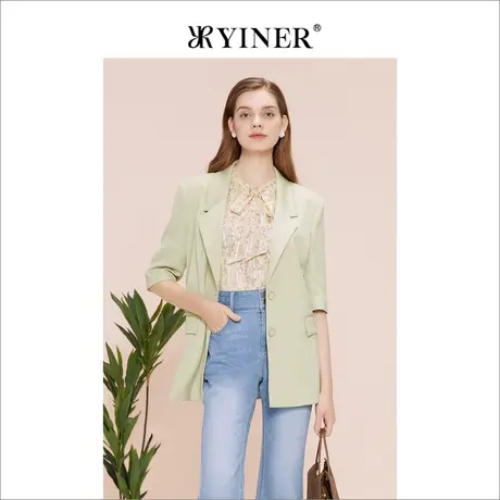 YINER音儿线上专选女装2023夏季通勤风五分袖休闲西装外套商品大图