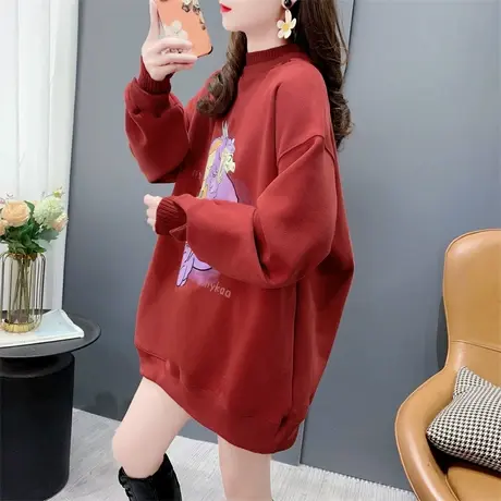 加绒加厚假两件卫衣女中长款2023年新款冬季宽松洋气减龄打底上衣图片