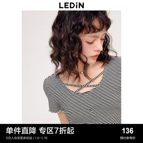 乐町露背交叉T恤女夏纯欲风短袖C2DAD2202图片