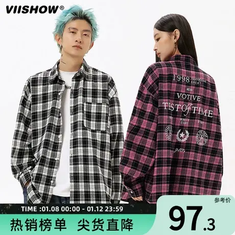 VIISHOW潮牌格子衬衫男生长袖2024春秋季高级感痞帅嘻哈宽松衬衣商品大图