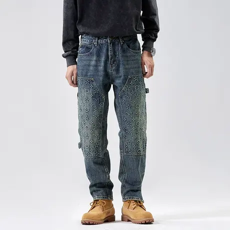 美式工装牛仔裤男宽松直筒休闲潮牌春秋款锥形男士长裤子2023新款商品大图