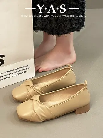 法式晚风方头浅口粗跟鞋女2024新款复古美拉德不累脚小皮鞋单鞋商品大图