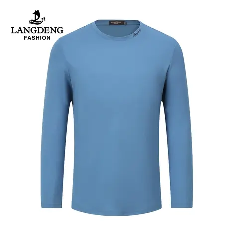 【含桑蚕丝】浪登长袖T恤男2023秋冬新款时尚休闲圆领打底上衣男商品大图