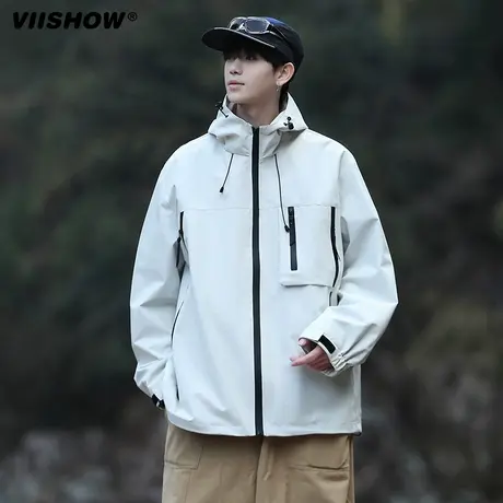 VIISHOW防风山系户外机能冲锋外套男春秋季工装连帽夹克男登山服图片