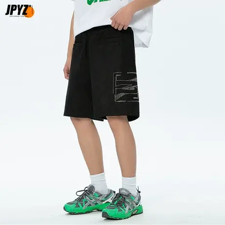 个性烫钻裤子男士夏季透气宽松五分裤直筒休闲运动速干篮球短裤潮商品大图