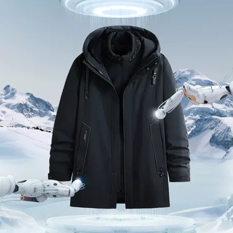 胖哥哥大码连帽羽绒服男加肥加大宽松厚款中长款胖子男装外套冬季商品大图