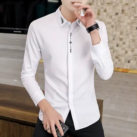 日系衬衫男士薄款秋装长袖新款潮流刺绣时尚休闲帅气男装百搭衬衣商品大图