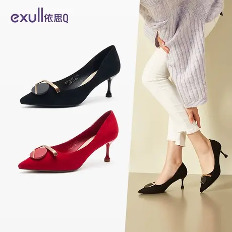 依思q2024春季款单鞋高跟鞋女细跟网红ins潮百搭圆扣尖头浅口婚鞋图片