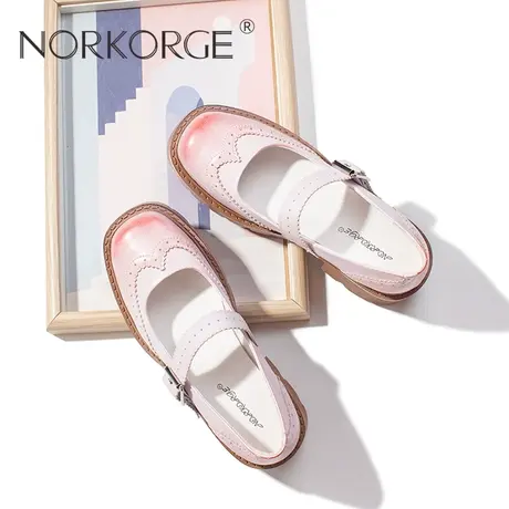 原创新款手工复古甜美粉色玛丽珍单鞋女鞋真皮圆头厚底小皮鞋2023图片