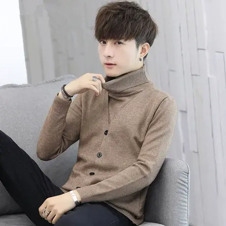 高领毛衣男韩版针织衫修身潮流假两件帅气春秋冬季打底男士羊毛衫商品大图