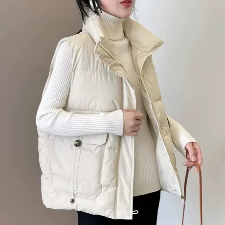 2023年秋冬季新款短款羽绒棉马甲女外搭韩版外穿黑色马夹背心外套图片