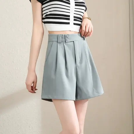 时尚气质休闲短裤2023年夏季新款女士简约高腰显瘦通勤直筒裤商品大图