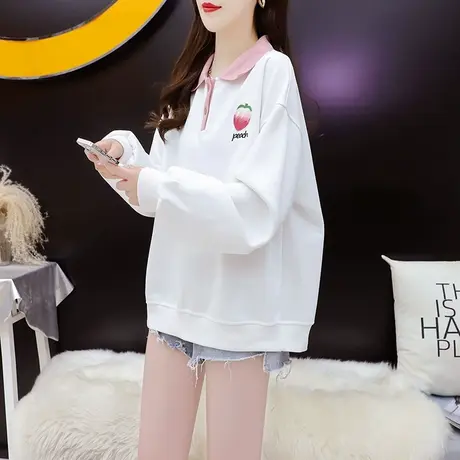 春秋薄款polo领卫衣女2023新款早秋洋气减龄慵懒风宽松设计感上衣图片