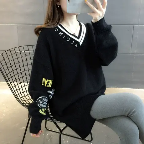 毛衣服2023年新款女装秋冬季秋款秋装V领女士宽松外穿打底衫爆款商品大图