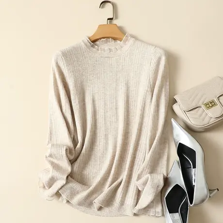 春装2023年新款蕾丝拼接半高领女士内搭针织显瘦洋气打底衫毛衣女商品大图