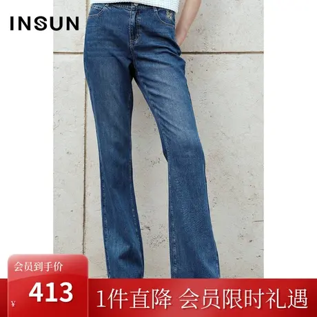 恩裳COVER2023夏新款舒适透气莱赛尔汉麻牛仔裤中高腰复古微喇裤图片