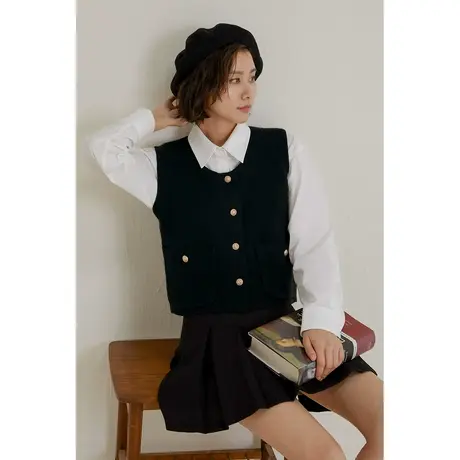 弥古黑色针织马甲女款2023新款春秋短款气质小马夹背心外搭高级感商品大图