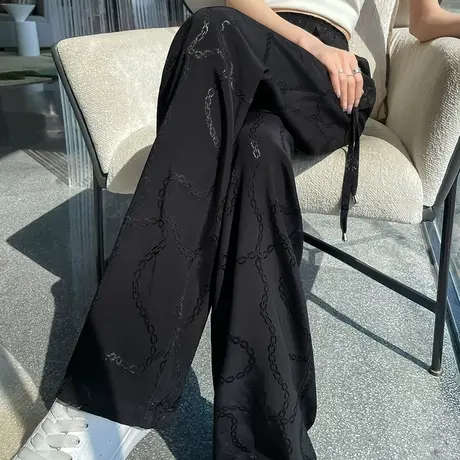黑色冰丝阔腿裤女夏季2023年薄款高腰垂感宽松显瘦休闲防晒直筒裤图片