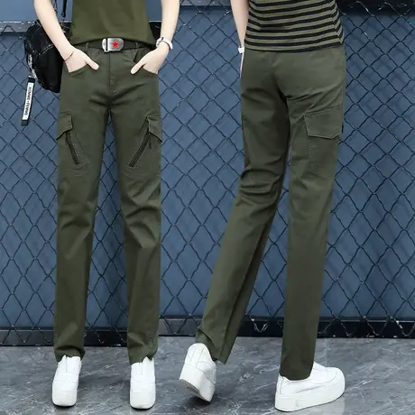 军绿美式工装裤女2023新款大码直筒显瘦高腰爆款多口袋休闲裤春秋图片