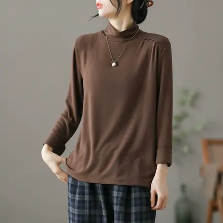 dza文艺复古高领打底衫女士冬季宽松长袖t恤女装上衣新款洋气内搭商品大图