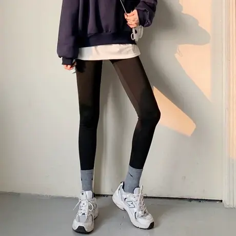 鲨鱼皮收腹打底裤女秋冬外穿高腰加绒裤子紧身压力瘦腿瑜伽芭比裤商品大图