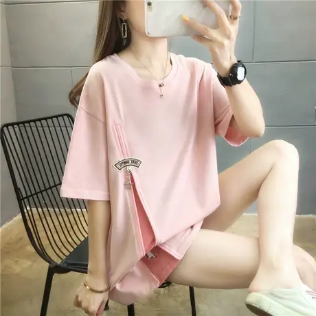 网红ins超火短袖t恤女夏季韩版宽松设计感小众原宿风拉链上衣服潮商品大图