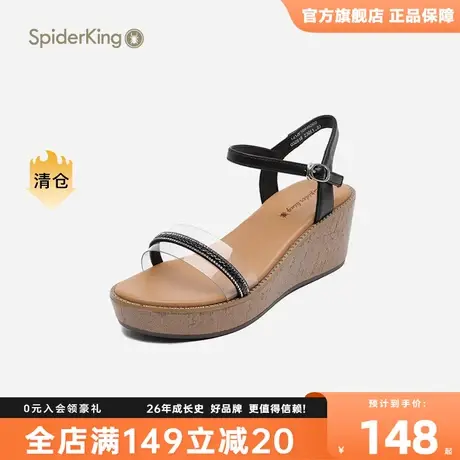 蜘蛛王厚底凉鞋女2021新款时尚百搭秋季坡跟真皮软皮增高平底鞋商品大图