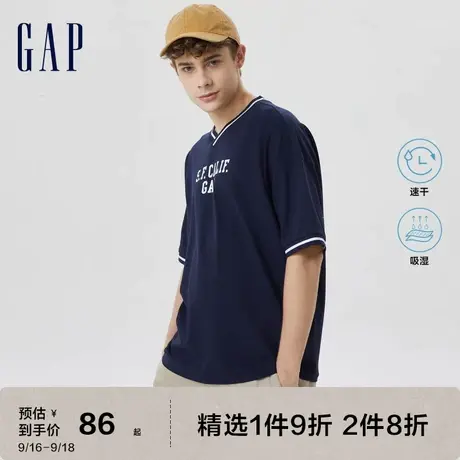 Gap男女装夏季2023新款LOGO运动休闲V领短袖T恤671943速干上衣图片