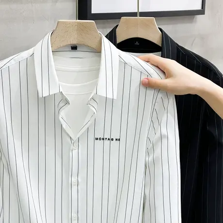 新款条纹衬衫男长袖轻奢高级感男士商务休闲上班潮流韩版修身衬衣商品大图