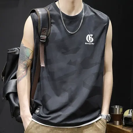 冰丝t恤背心男夏季速干坎肩男士无袖跨栏运动健身篮球男款印花夏商品大图